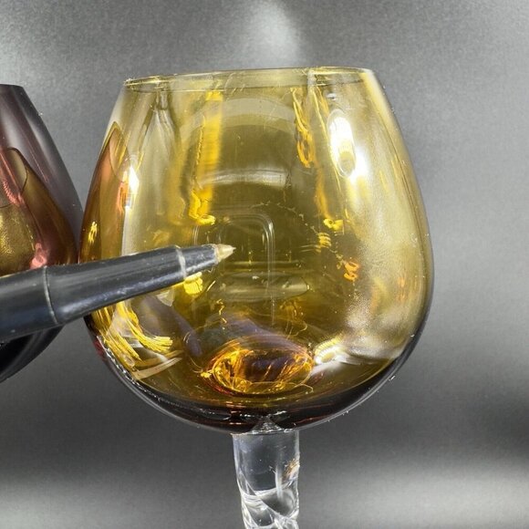 Italian Tall Clear Twisted Stem Votive Goblet Manganese 365nm UV Glow Set 2 - Picture 9 of 16